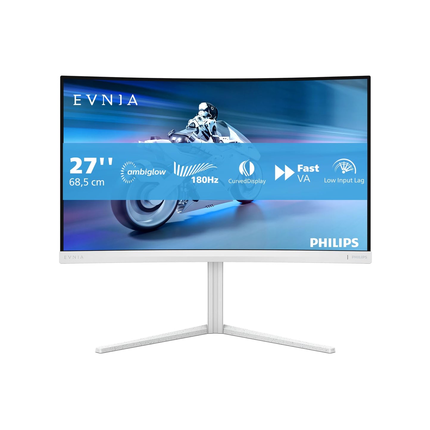 Philips EVNIA 27M2C5201L Monitor Gaming 27" FHD Curvo, WLED, 180Hz, Fast VA, 1 ms GtG, HDR10, Adaptive Sync., FreeSync Premium (1920x1080, 2X HDMI 2.0, 1x DP 1.4) Blanco