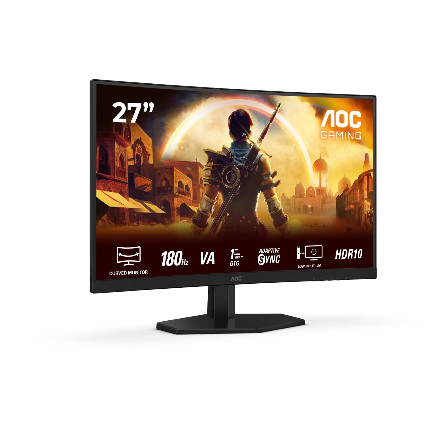 AOC C27G42E Monitor Gaming 27" FHD Curvo, 180 Hz, VA, 1 ms GtG, HDR10, Freesync Prem., Blue Light, Altavoces (1920x1080, 2X HDMI 2.0, 1x DisplayPort 1.4) Negro