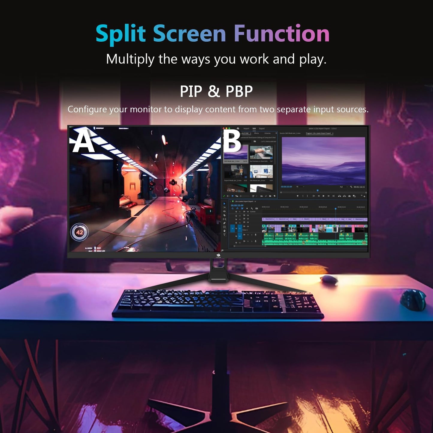 Z-Edge Monitor PC Gaming 34'', UWQHD(3440x1440), 165Hz, IPS Panel, 1ms, Pantalla Ultra Ancho 21:9, FreeSync, Inclinación Ajustable, 2× DP1.4 & HDMI2.0 & USB, RGB, VESA 75 * 75mm