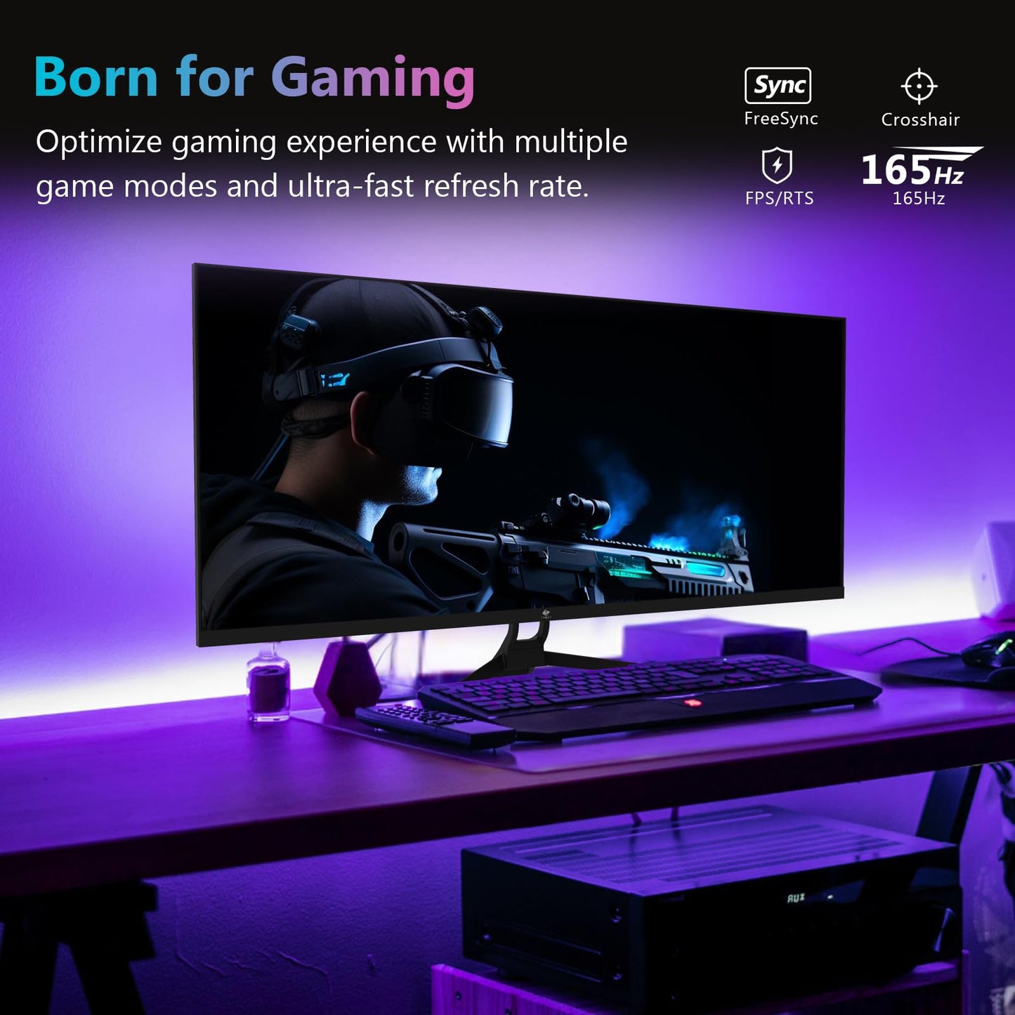 Z-Edge Monitor PC Gaming 34'', UWQHD(3440x1440), 165Hz, IPS Panel, 1ms, Pantalla Ultra Ancho 21:9, FreeSync, Inclinación Ajustable, 2× DP1.4 & HDMI2.0 & USB, RGB, VESA 75 * 75mm