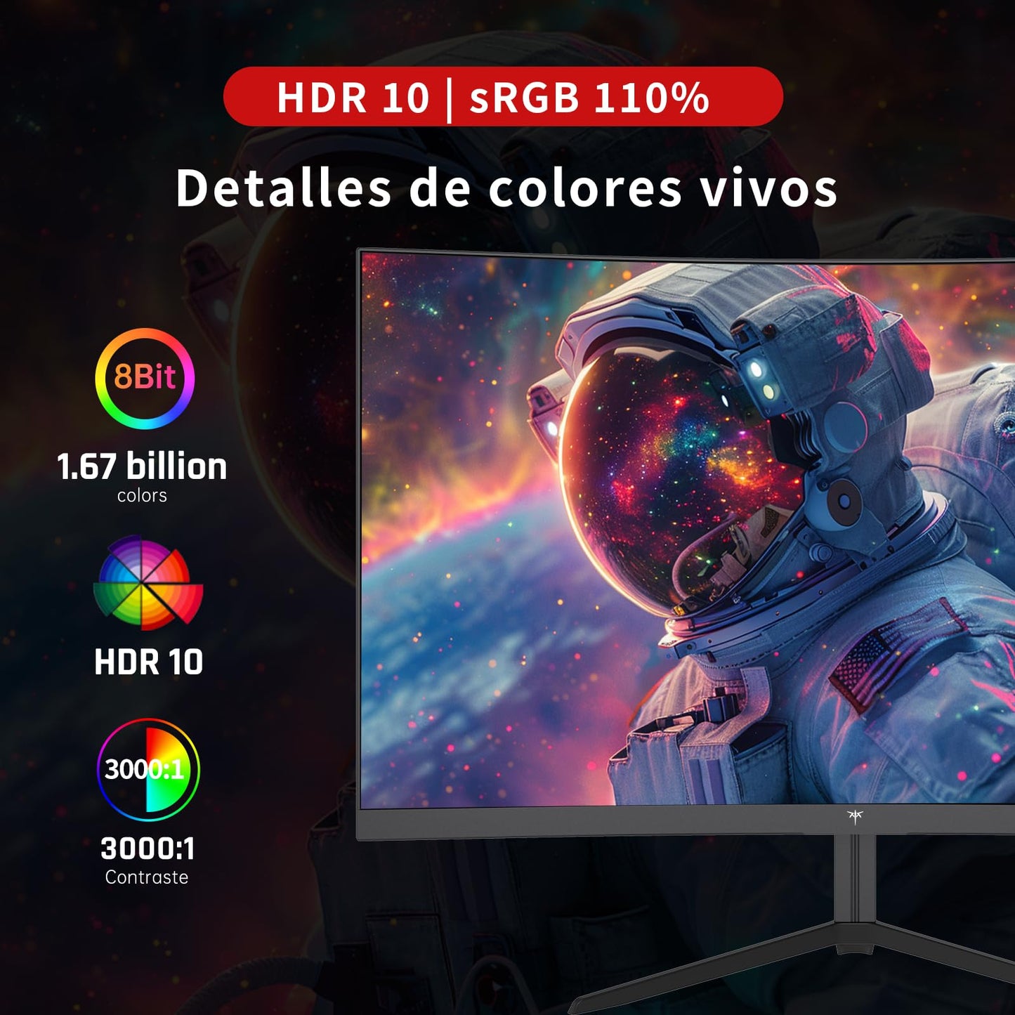 KTC Monitor Gaming Curvo 1500R 24 Pulgadas, FHD (1920x1080p) 1ms 180Hz 144Hz 120Hz Pantalla Gaming, Adaptive Sync, VA Panel, HDR, HDMI 2.0/DP 1.4, VESA para PC, portátil, PS5 y más
