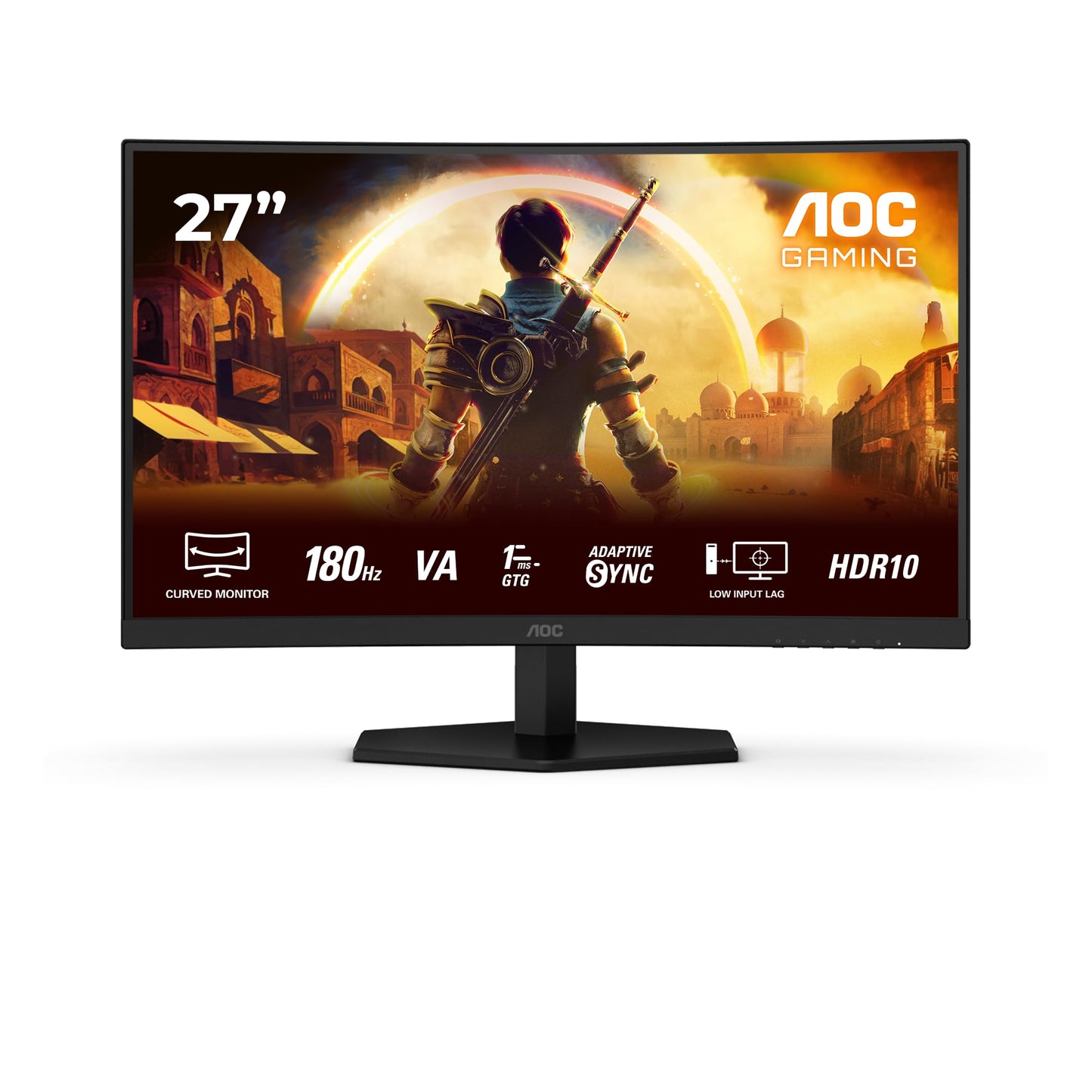 AOC C27G42E Monitor Gaming 27" FHD Curvo, 180 Hz, VA, 1 ms GtG, HDR10, Freesync Prem., Blue Light, Altavoces (1920x1080, 2X HDMI 2.0, 1x DisplayPort 1.4) Negro