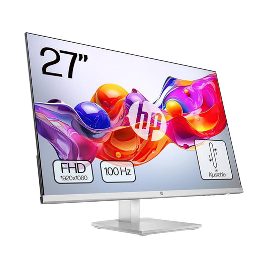 HP 527sh- Monitor de 27" FHD (1920x1080, IPS, 100 Hz, 5ms, 99% sRGB, 300 Nits, contraste 1500:1, Altura Ajustable) Negro con Soporte Plateado