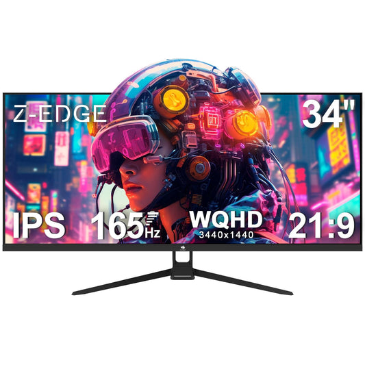 Z-Edge Monitor PC Gaming 34'', UWQHD(3440x1440), 165Hz, IPS Panel, 1ms, Pantalla Ultra Ancho 21:9, FreeSync, Inclinación Ajustable, 2× DP1.4 & HDMI2.0 & USB, RGB, VESA 75 * 75mm
