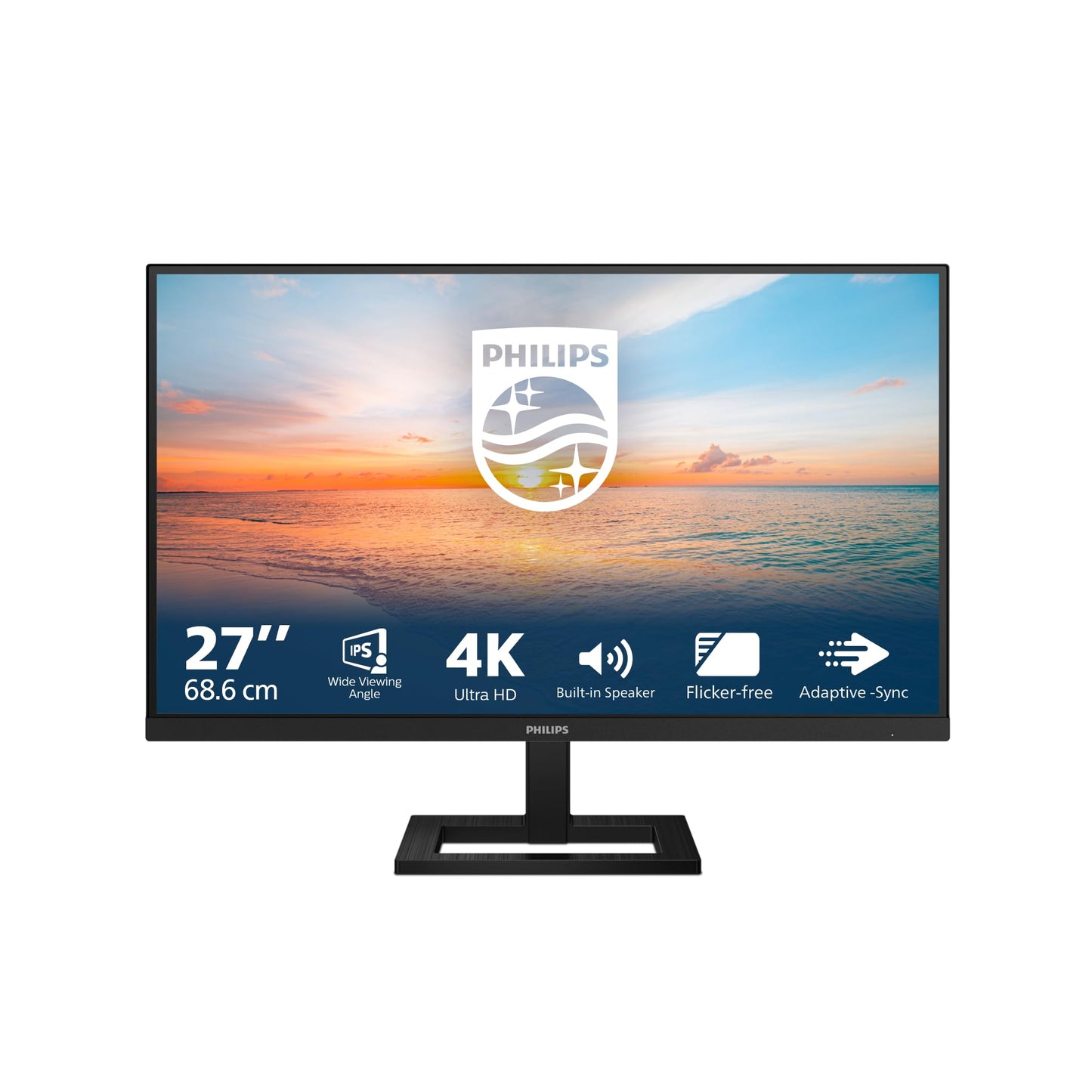 Philips 27E1N1800AE Monitor 27" UHD, WLED, 60Hz, IPS, 4 ms GtG, HDR10, Adaptive Sync., Altavoces, Altura Ajustable (3840x2160, 2X HDMI 2.0, 1x DP 1.4) Negro