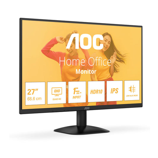 AOC Monitor QHD Q27B35E de 27 Pulgadas, 75 Hz, IPS, 1 ms MPRT, sincronización adaptativa, HDR10 2560 x 1440, HDMI 1 x 1.4, DP 1 x 1.4, Negro, 27 Inch QHD IPS, No Altavoces
