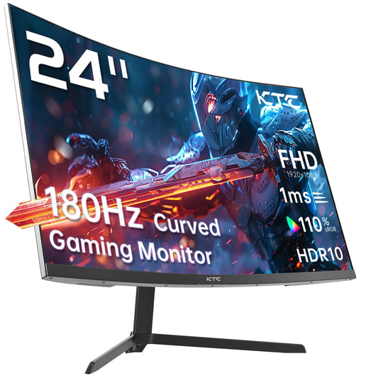 KTC Monitor Gaming Curvo 1500R 24 Pulgadas, FHD (1920x1080p) 1ms 180Hz 144Hz 120Hz Pantalla Gaming, Adaptive Sync, VA Panel, HDR, HDMI 2.0/DP 1.4, VESA para PC, portátil, PS5 y más