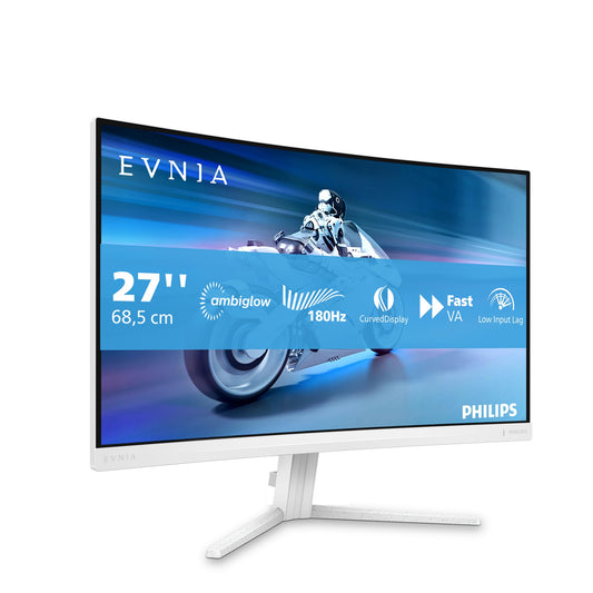 Philips EVNIA 27M2C5201L Monitor Gaming 27" FHD Curvo, WLED, 180Hz, Fast VA, 1 ms GtG, HDR10, Adaptive Sync., FreeSync Premium (1920x1080, 2X HDMI 2.0, 1x DP 1.4) Blanco