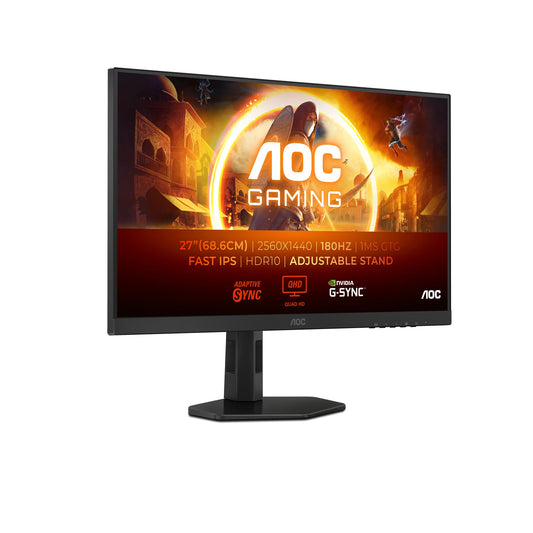 AOC Gaming Q27G4XF - Monitor QHD de 27 Pulgadas, 180 Hz, Plano, 0,5 ms, FreeSync Prem., Comp. G-Sync, HDR10, Ajustable (IPS, 2560x1440, DisplayPort, HDMI) Negro/Gris