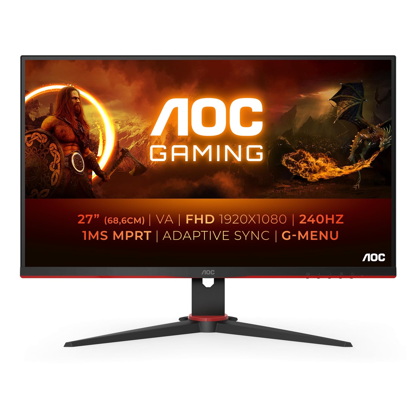 AOC Gaming 27G2ZNE - Monitor Full HD de 27 pulgadas, 240 Hz, MPRT de 1 ms, FreeSync Prem. 1920x1080, HDMI 1.4, DisplayPort 1.2 negro/rojo, 27 pulgada FHD , Soporte fijo